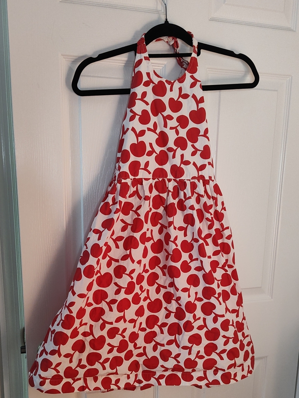 Boden White Halter Dress with Red Apple Print